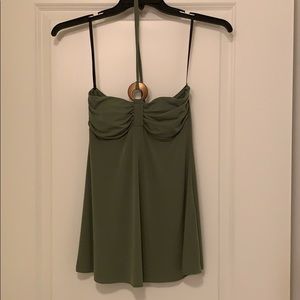 Green Halter Top with a Neck Accent
